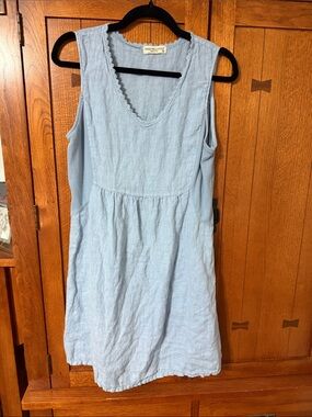 Terzo Millennio Light Blue Sleeveless Linen Dress - Casual Scoop Neck
